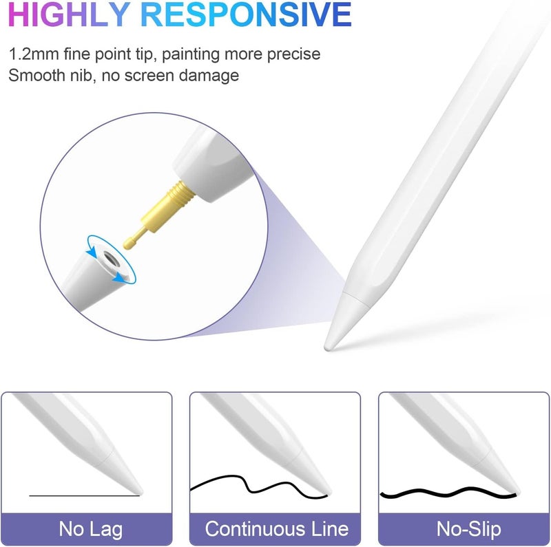 COO ​​​Stylus Pen for iPad 2018-2024 with Palm Rejection, Active Pencil for iPad 10th/9th/8th/7th/6th Generation, for iPad Pro 11/12.9 inch, for iPad Air 5th/4th/3th Gen, for iPad Mini 6th/5th Gen (White) - Image 4